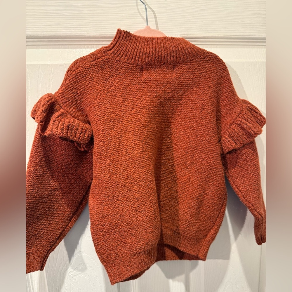 Rust Cable Knit Sweater with Ruffle Sleeve - Picture 3 of 4